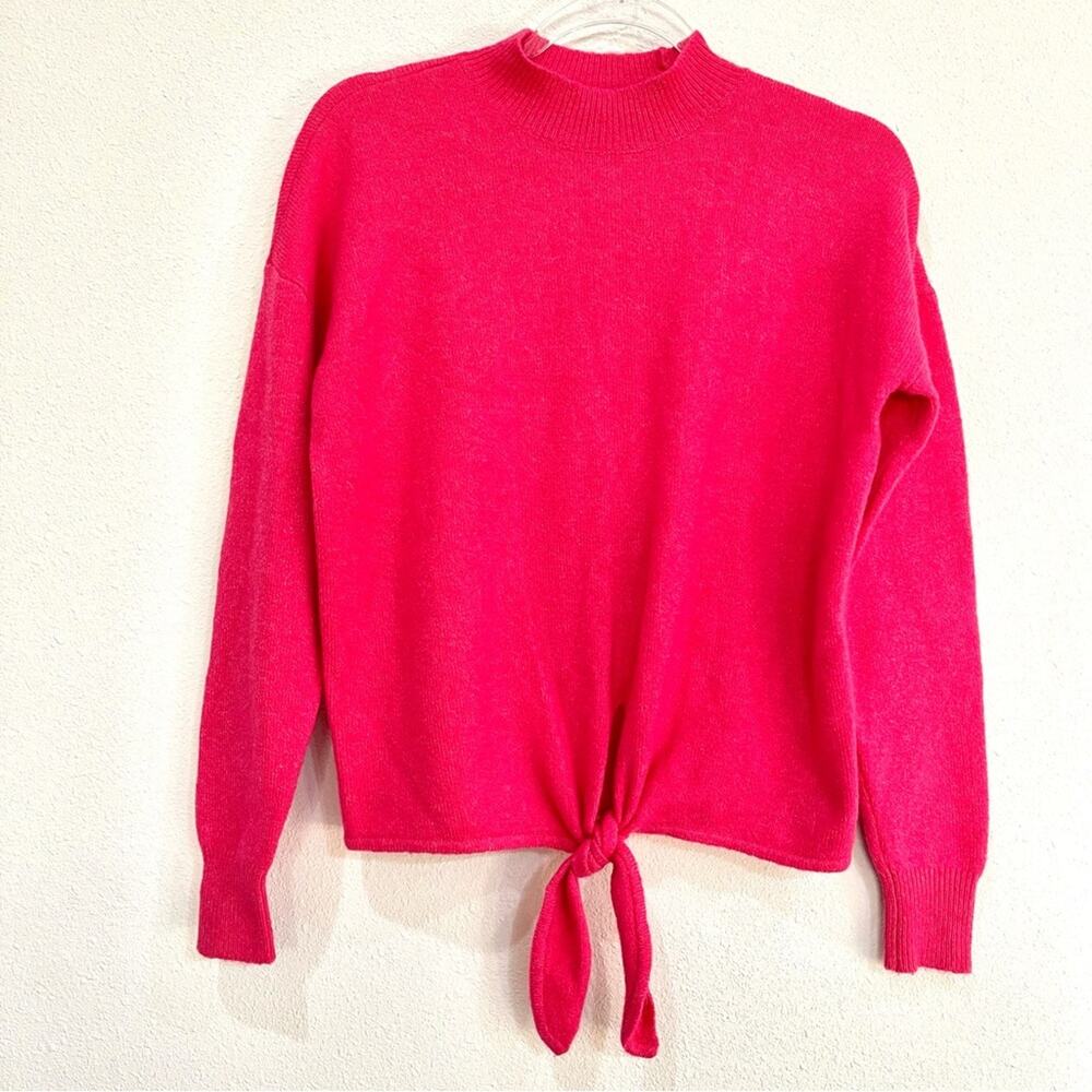 LOFT Pink Fuchsia Wool Blend Tie Front Long Sleeve Pullover Sweater - Size Small